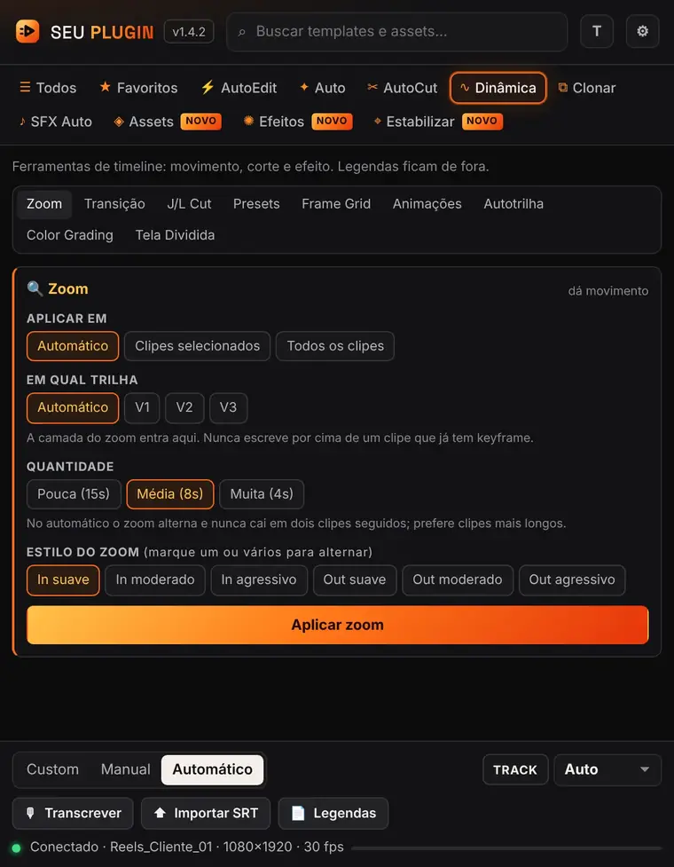 Aba Dinâmica com zoom, transição e outras ferramentas