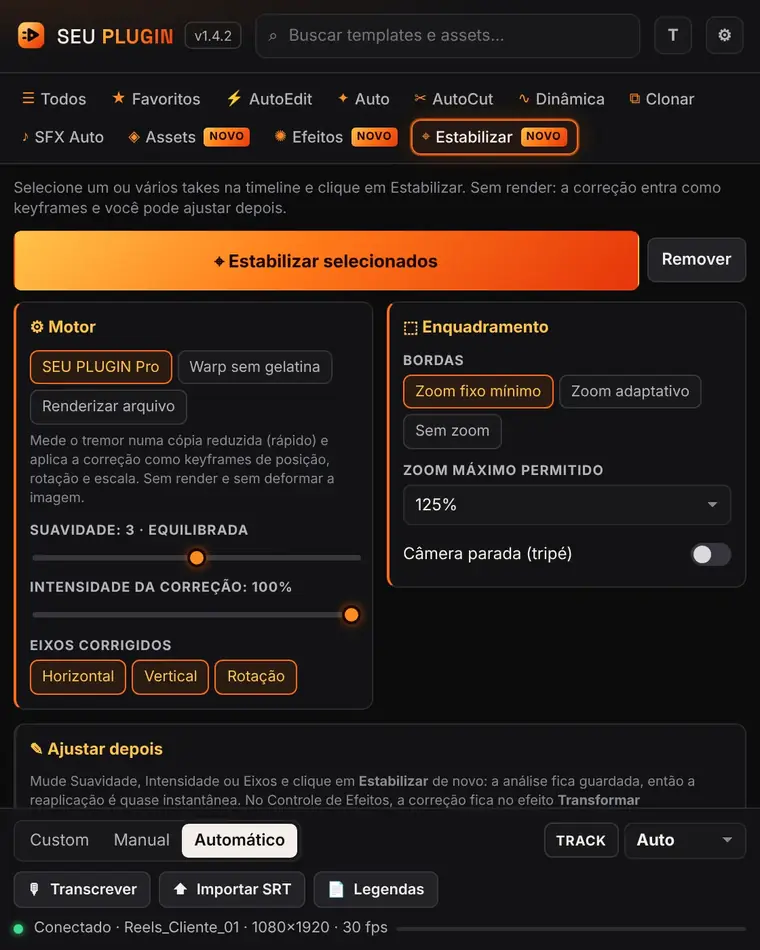 Aba Estabilizar com suavidade, intensidade e eixos